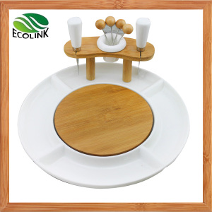 Ceramic Bamboo Plate with Fruit Fork